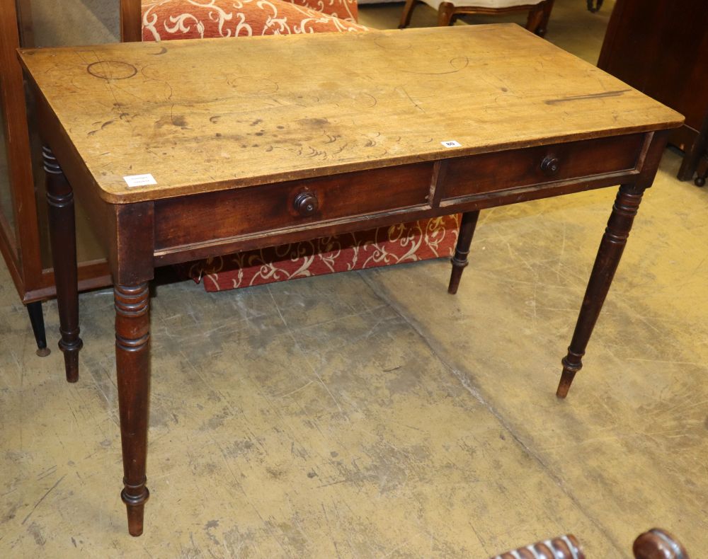 An early Victorian mahogany two drawer side table, W.117cm, D.58cm, H.76cm